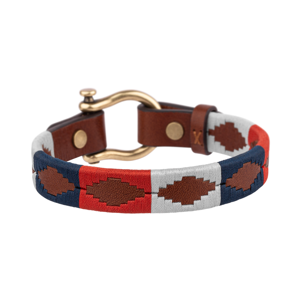 Armband Forestbound Messing Leder Nylon Marineblau Weiß Rot