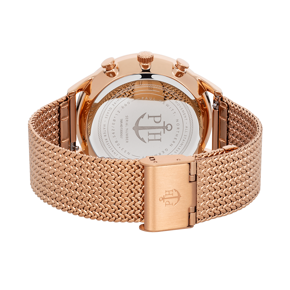 Uhr Chrono White Sand Roségold Woven Mesh