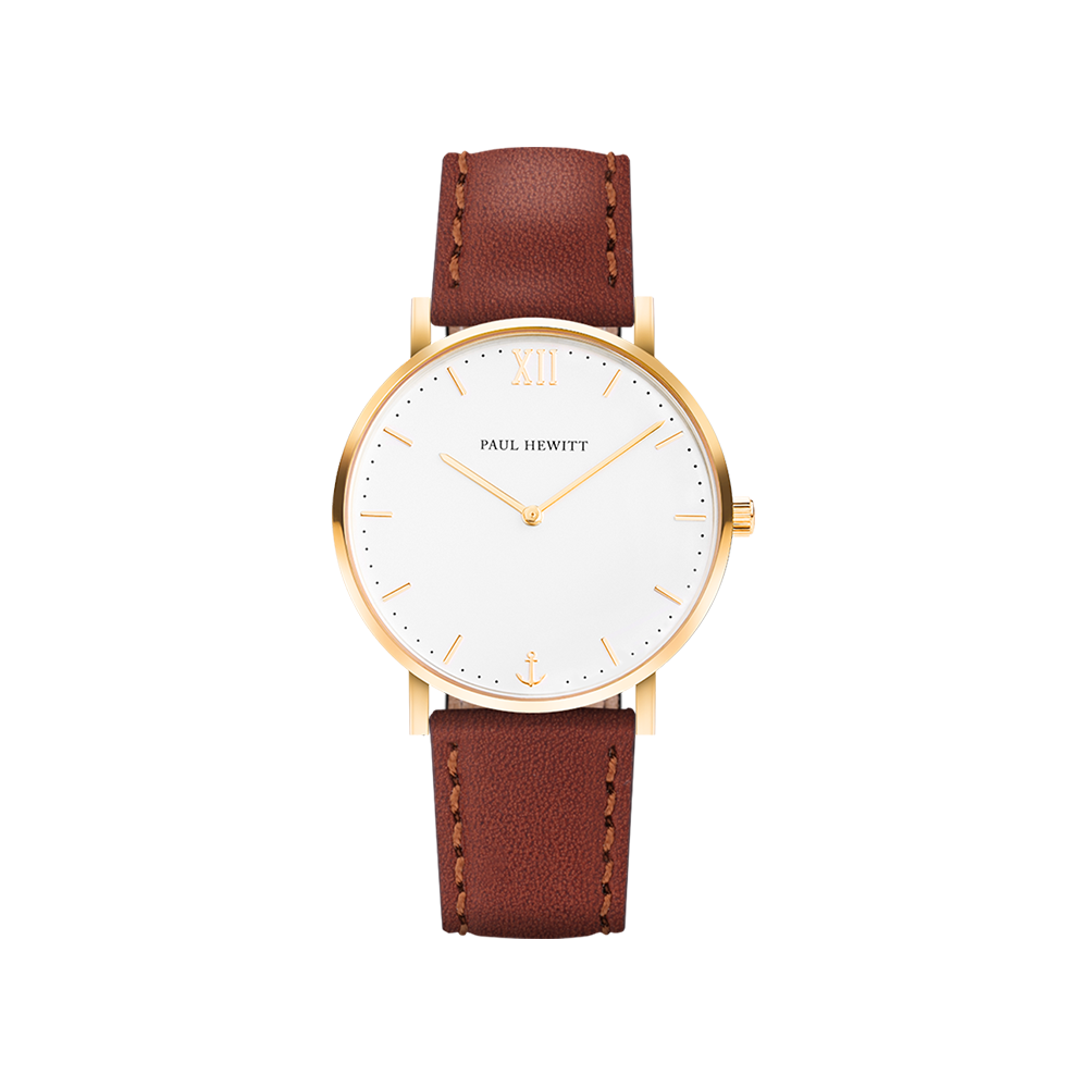 Uhr Sailor White Sand Gold Leder Braun