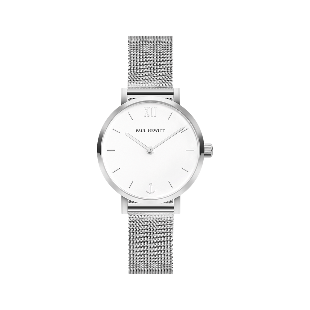 Uhr Modest White Sand Silber Mesh