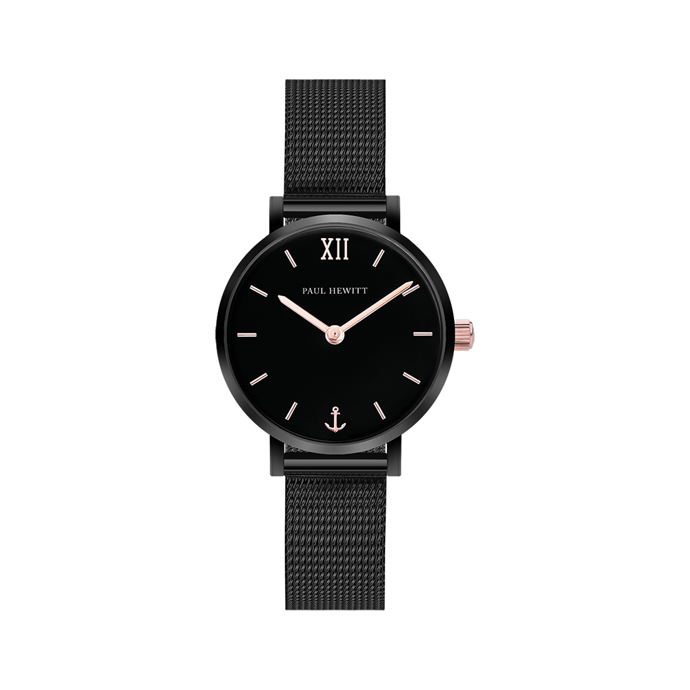 Uhr Modest Black Sunray Schwarz Roségold Mesh Schwarz
