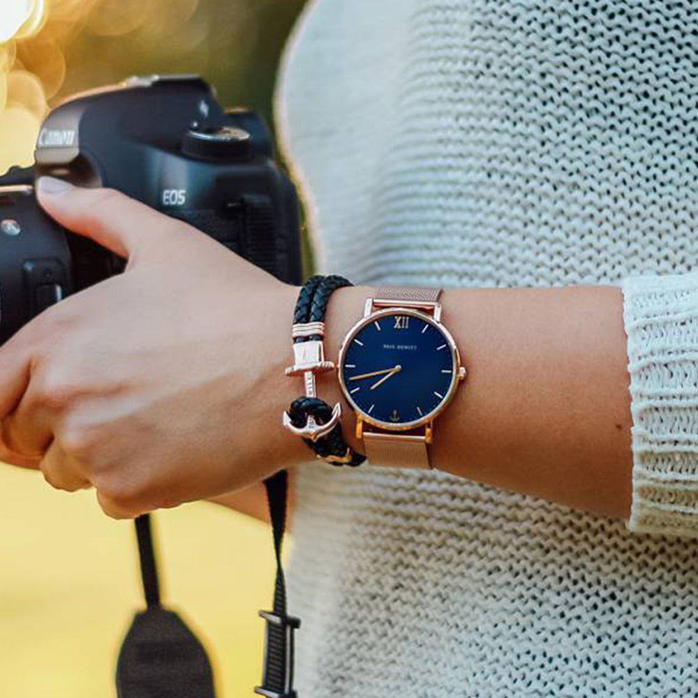 Ankerarmband Phrep Roségold Leder Marineblau