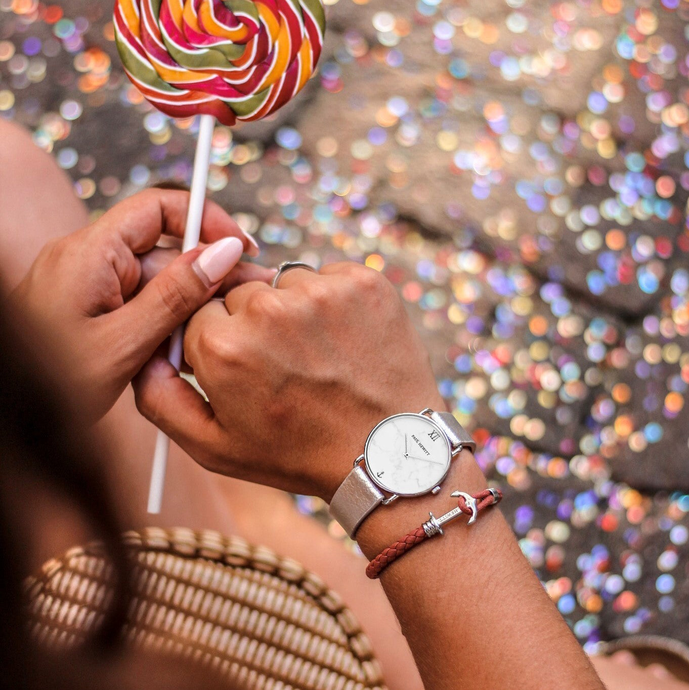 Ankerarmband Phrep Lite Silber Leder Raspberry