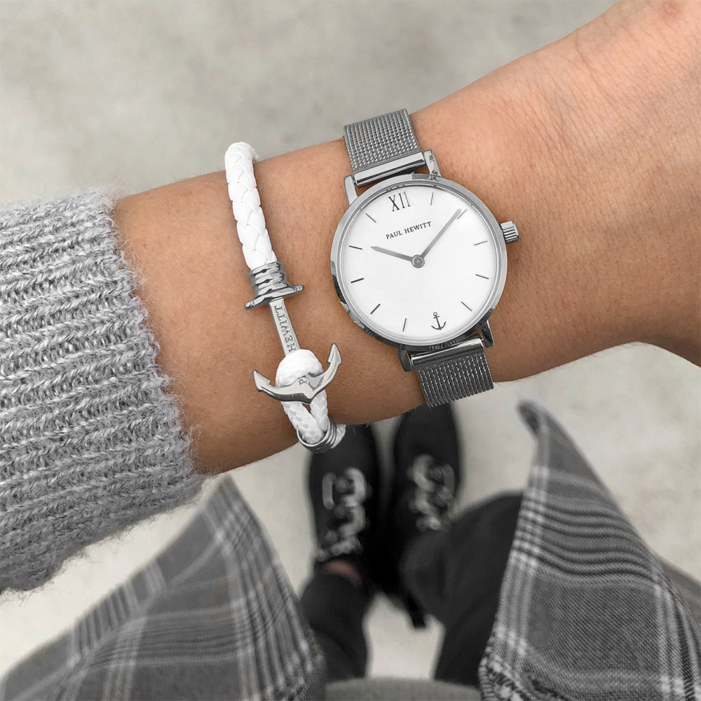 Ankerarmband Phrep Lite Silber Leder Weiß