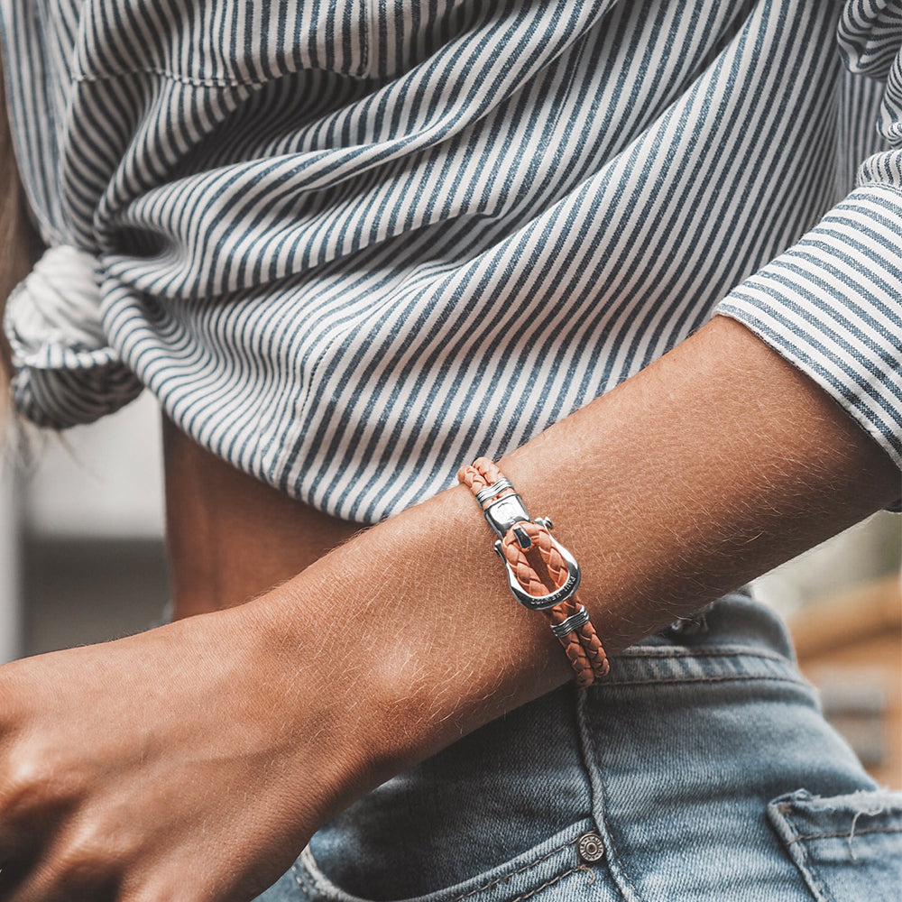 Armband Phinity Silber Leder Apricot