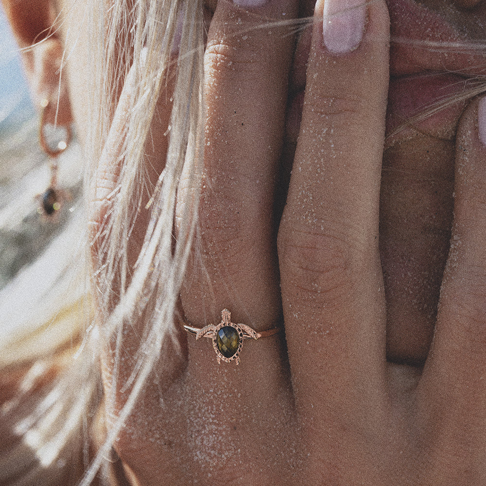 Articulated Moving TURTLE Ring 14K Gold and Ruby - Ruby Lane