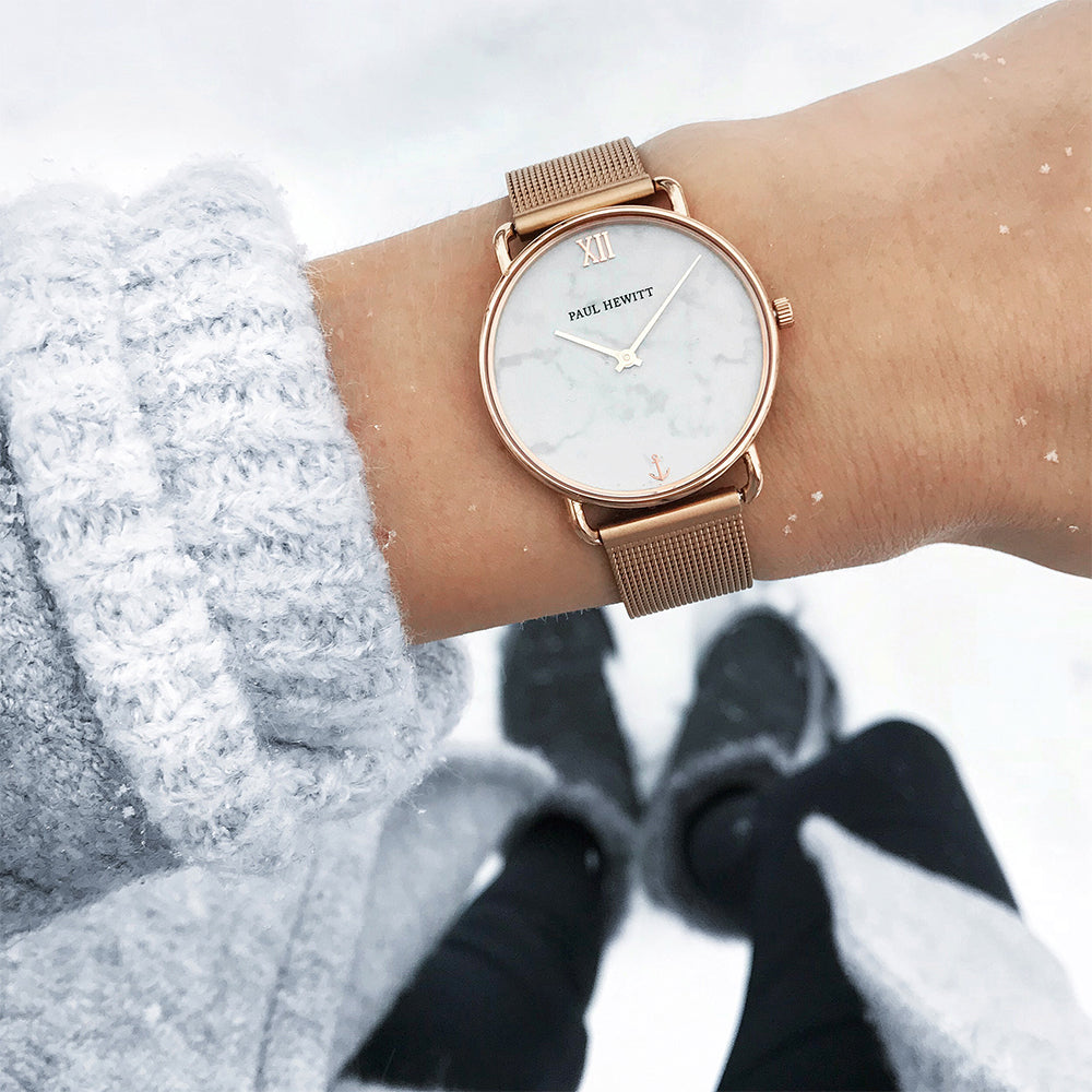 Uhr Miss Ocean Marble Roségold Mesh