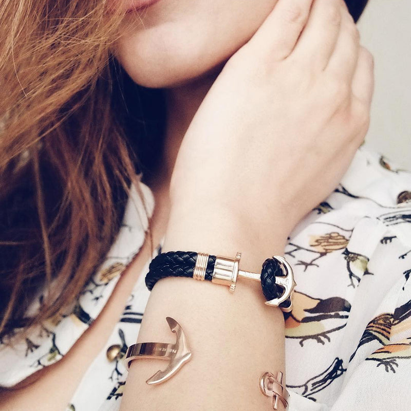 Anchor bracelet Phrep rose gold leather black