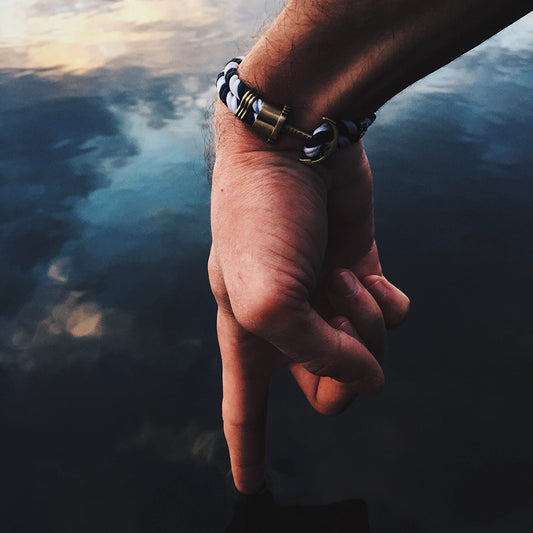 Ankerarmband Phrep Messing Nylon Marineblau Weiß