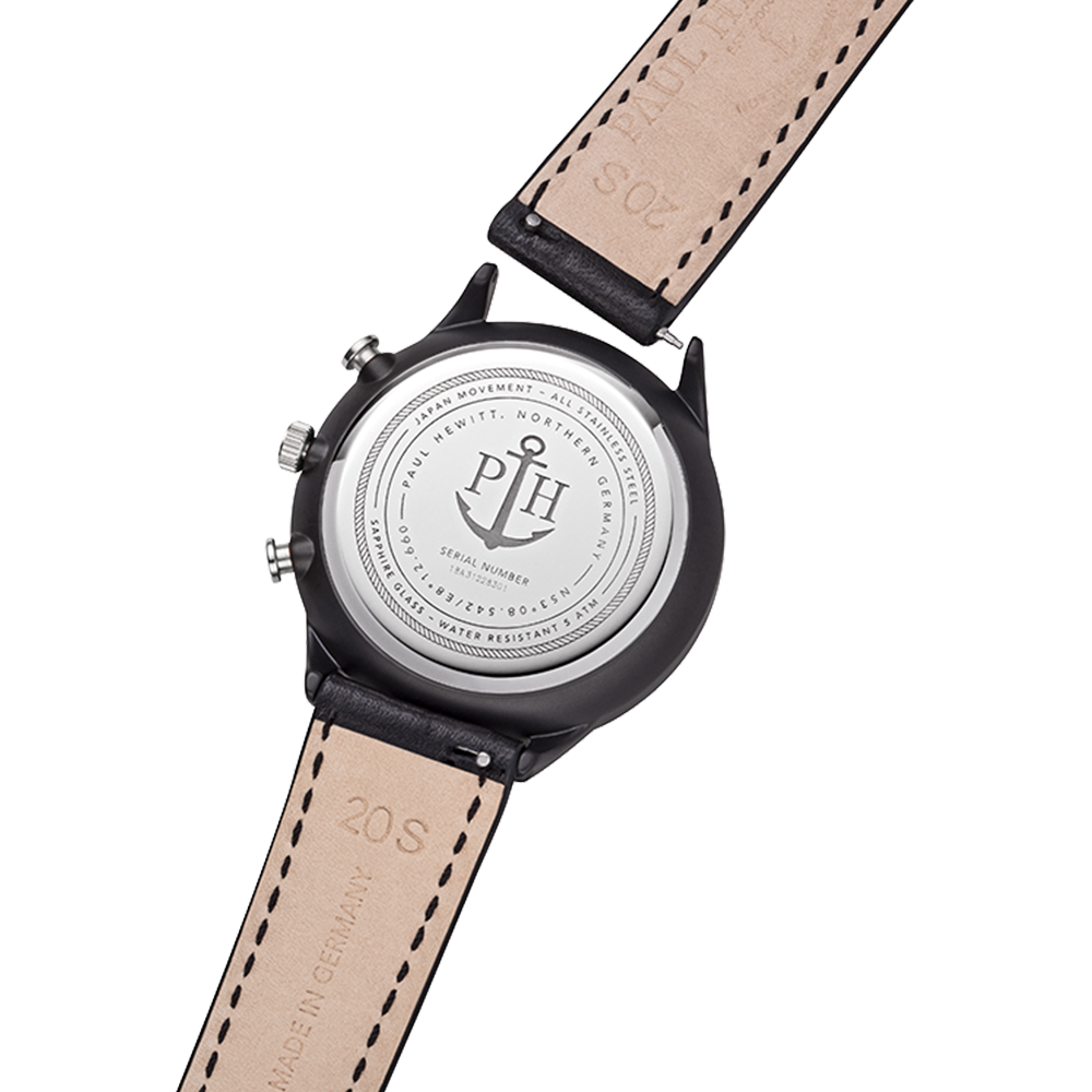 Uhr Chrono Black Sunray Schwarz Silber Leder Schwarz