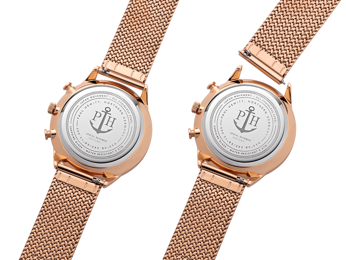 Uhr Chrono White Sand Roségold Woven Mesh