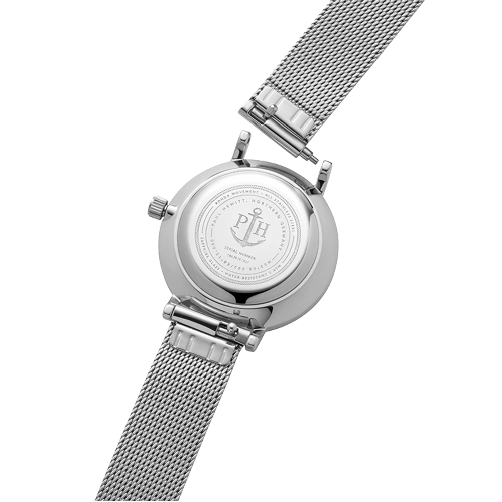 Uhr Modest White Sand Silber Mesh