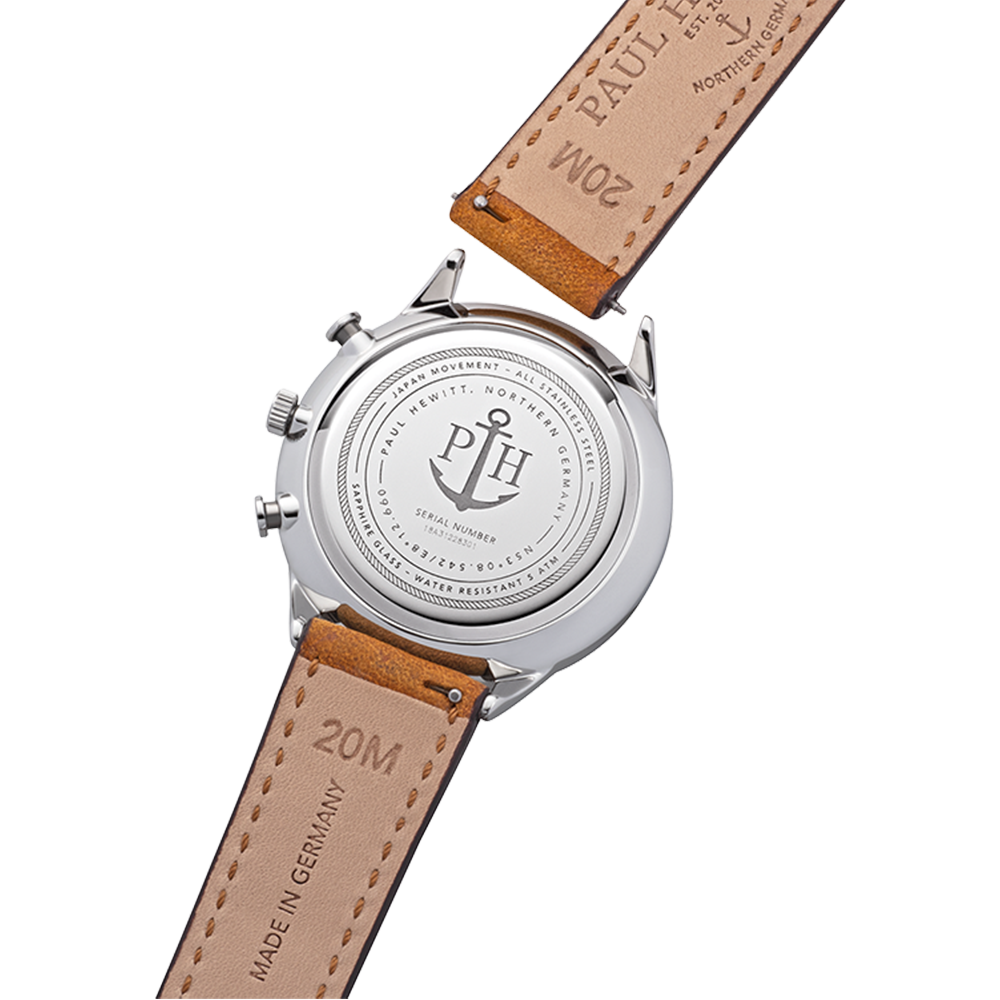 Uhr Chrono White Sand Silber Leder Mustard