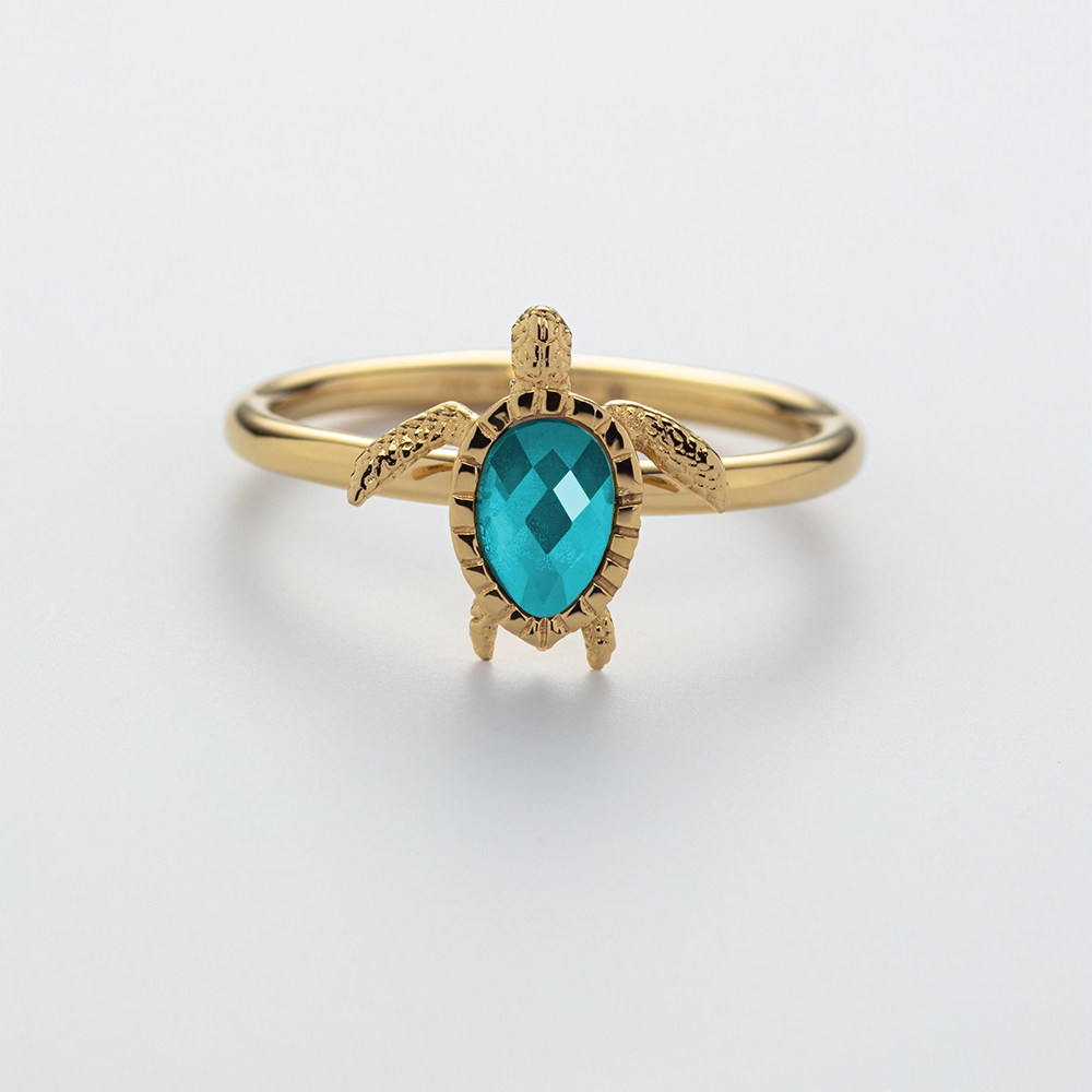 Turtle Ring Aquamarine Gold