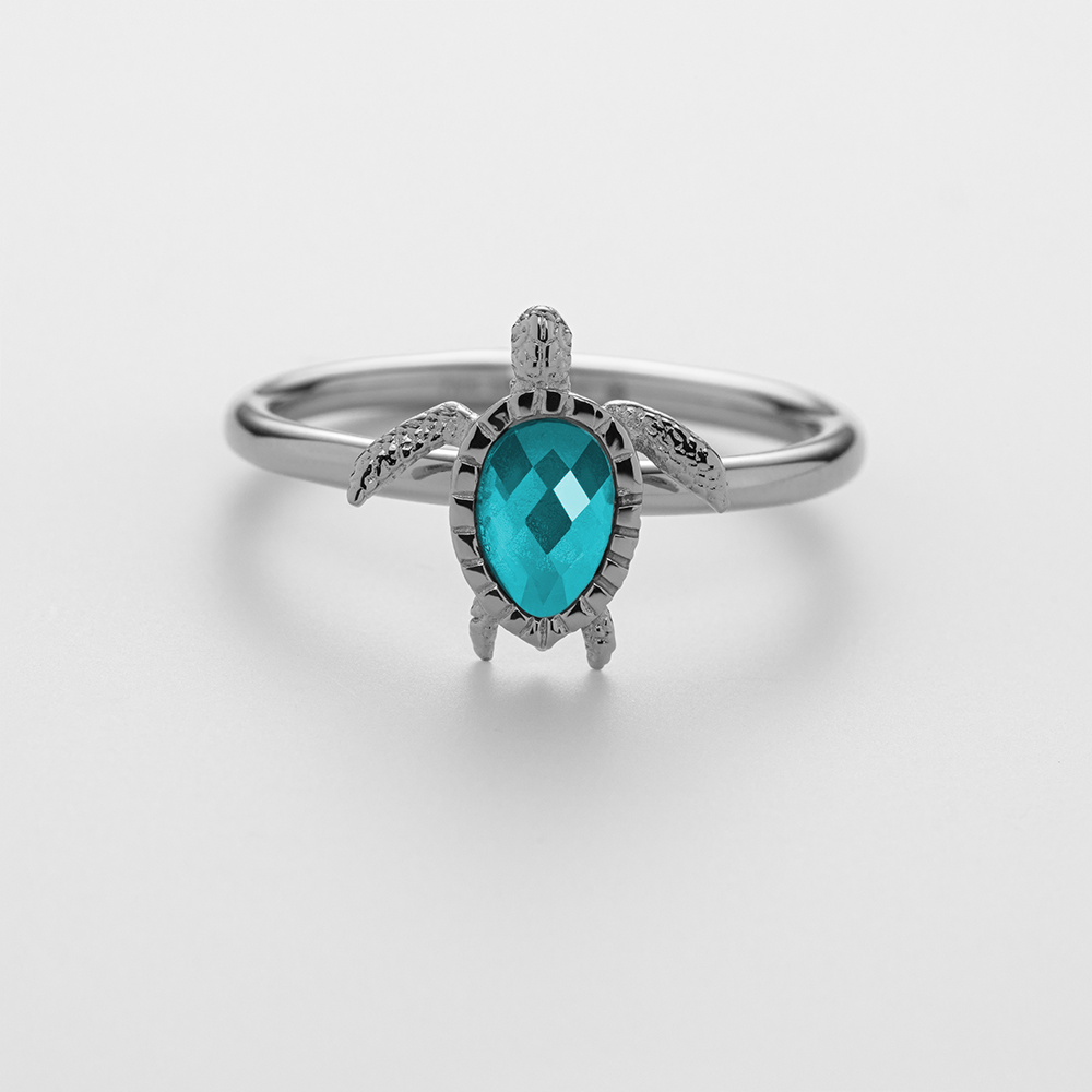 Turtle Ring Aquamarine Silber