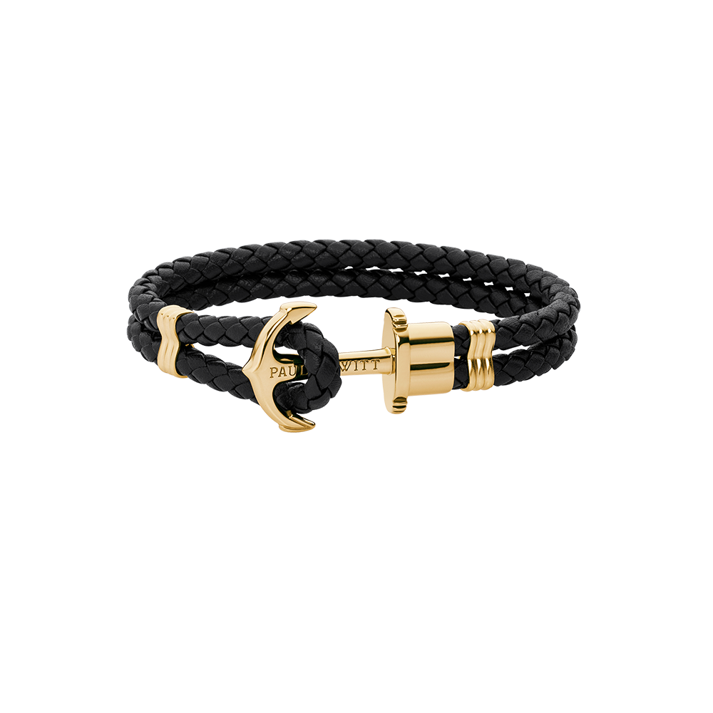 Ankerarmband Phrep Gold Leder Schwarz