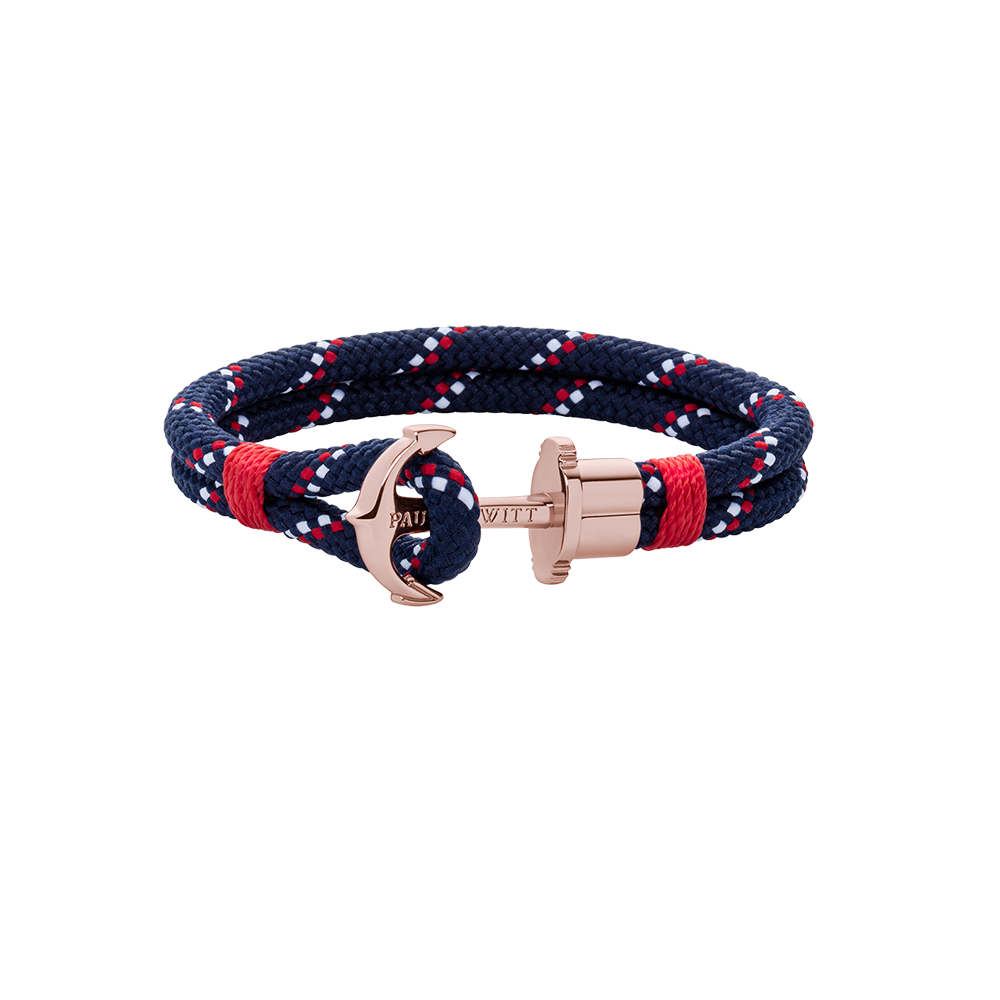 Ankerarmband Phrep Roségold Nylon Marineblau Rot Weiß