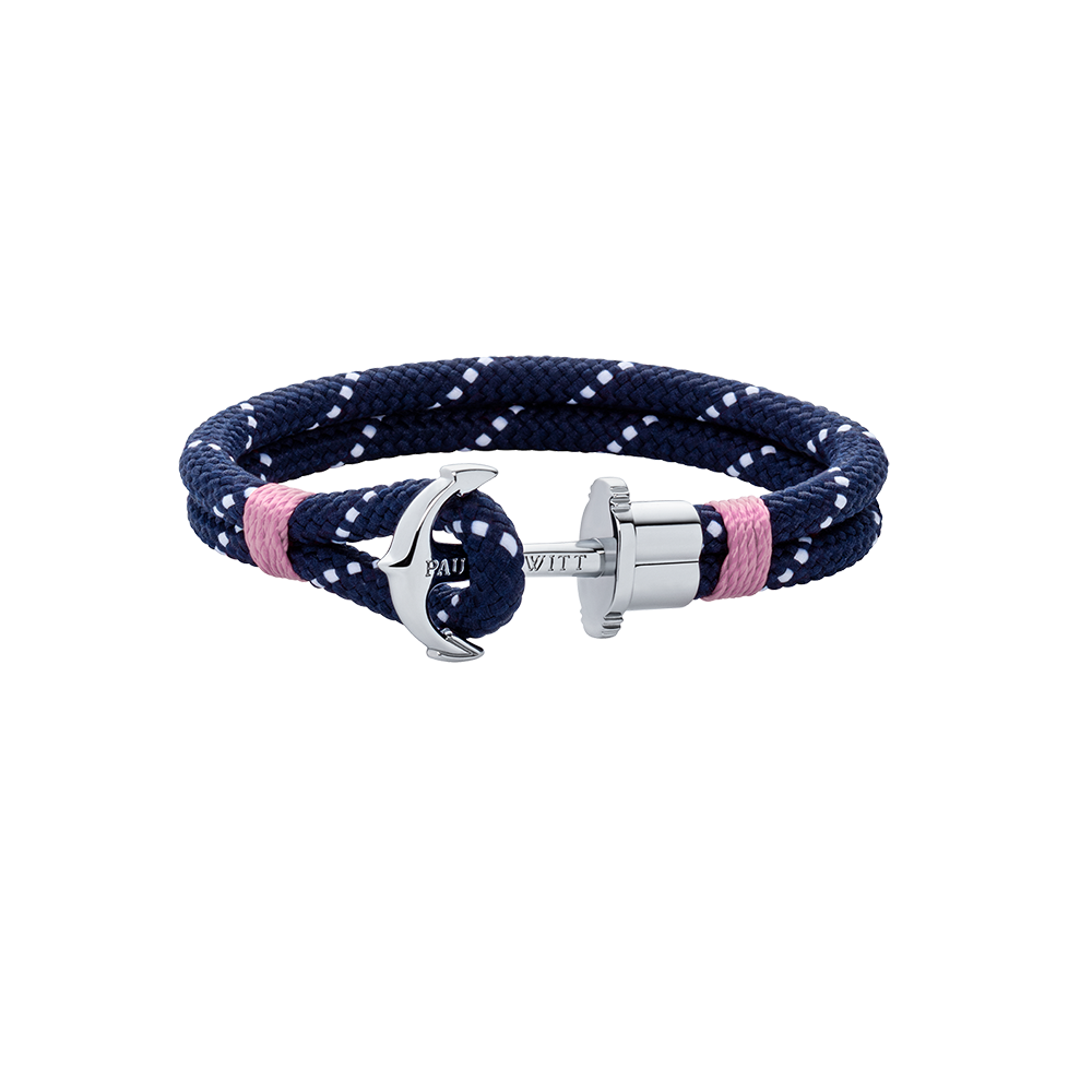 Ankerarmband Phrep Silber Nylon Marineblau Weiß Rosa